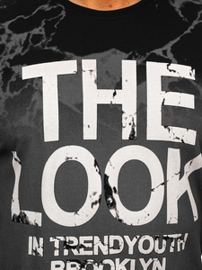 Férfi fekete pamut póló mintával Bolf 627