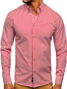 Hosszú ujjú csíkos férfiing piros színben Bolf 20726