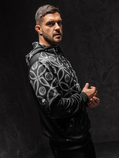 Fekete cipzáros férfi pulóver kapucnival Bolf 27B8122A1