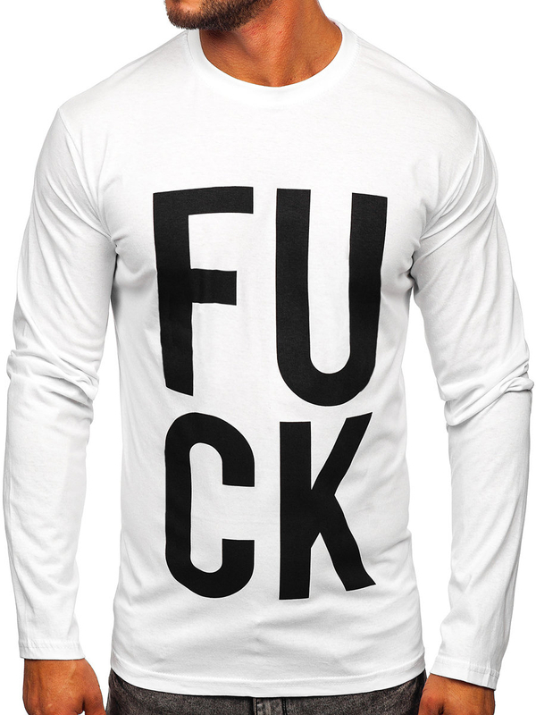 Mintás férfi hosszú ujjú felső fehér színben Bolf 146740