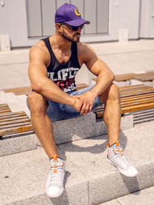 Mintás fekete színű boksz tank-top Bolf 14832A