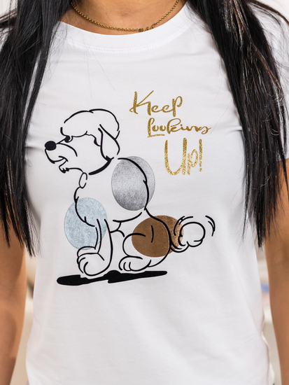 Fehér női póló mintával Bolf 95T2519