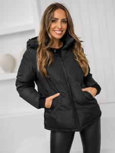 Steppelt téli női dzseki kapucnival fekete színben Bolf 5M3169