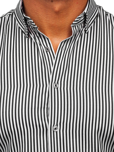 Hosszú ujjú csíkos férfiing fekete színben Bolf 22731