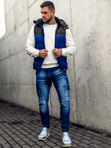 Steppelt férfi mellény kapucnival gránátkék Bolf 1189