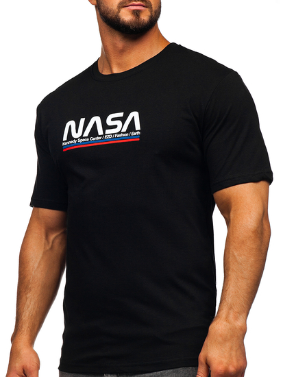 Mintás férfi pamut póló fekete színben Bolf 14749