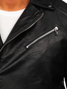 Fekete színű biker típusú férfi motoros bőrdzseki kapucnival Bolf 11Z8005