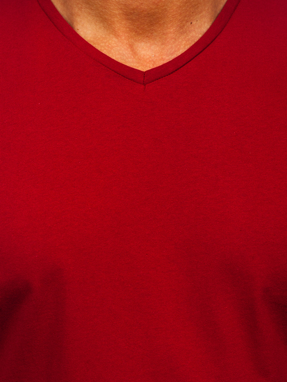 V-nyakú férfi póló minta nélkül bordó színben Bolf 192131