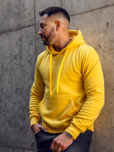 Világossárga színű kapucnis kenguruzsebes férfi pulcsi Bolf 2009A