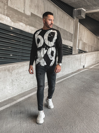 Mintás férfi hosszú ujjú felső fekete színben Bolf 146745