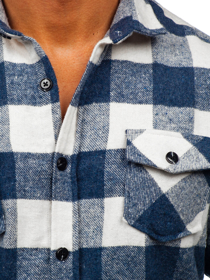 Hosszú ujjú férfi flaneling kék színben Bolf 20723