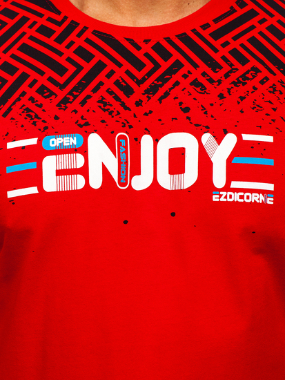 Mintás piros színű férfi pamutpóló Bolf 14720