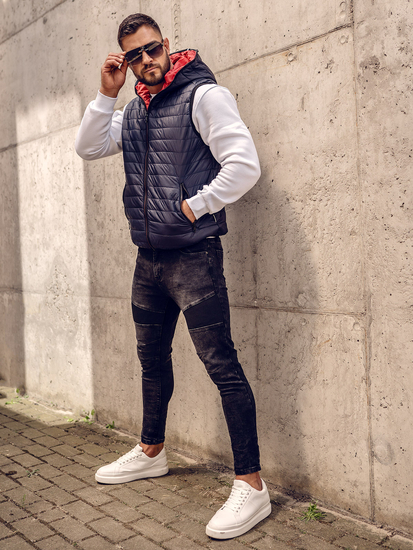 Sötétkék férfi steppelt mellény kapucnival Bolf 7106A