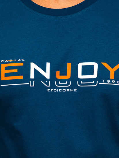 Sötétkék színű férfi pamut póló mintával Bolf 14739