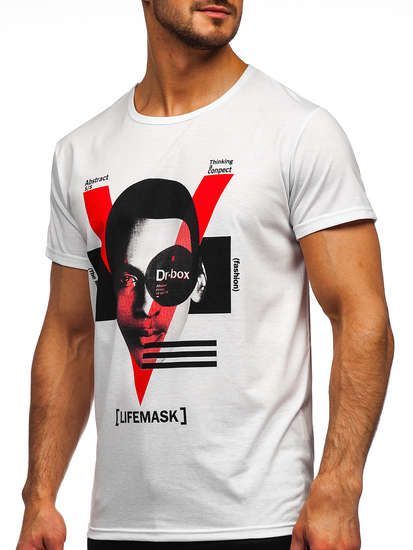 Mintás férfi póló fehér színben Bolf KS2552