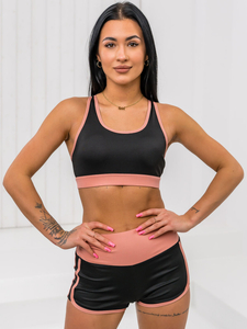 Kétrészes női tréning szett fekete-rózsaszín színben Bolf XL011