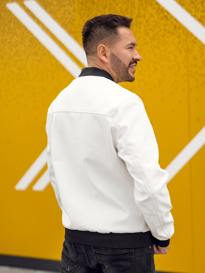 Fehér színű férfi bomber bőrdzseki Bolf 7110A