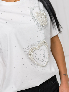 Fehér női póló applikációval Bolf 96T650