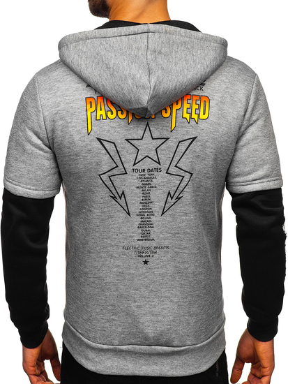 Férfi nyomtatott kenguru kapucnis pulóver Szürke Bolf HY611