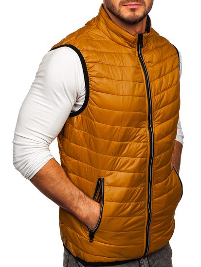 Camel színű steppelt kapucnis férfi mellény Bolf 7103