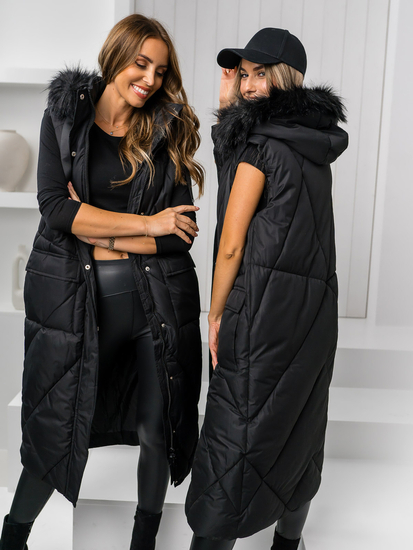 Fekete színű hosszú steppelt női mellény Bolf 5M3166