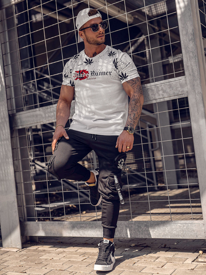 Fehér színű férfi pamutpóló mintával Bolf 14744A