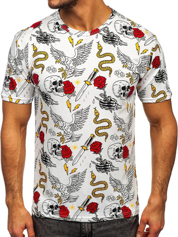 Mintás férfi póló fehér színben Bolf 14900