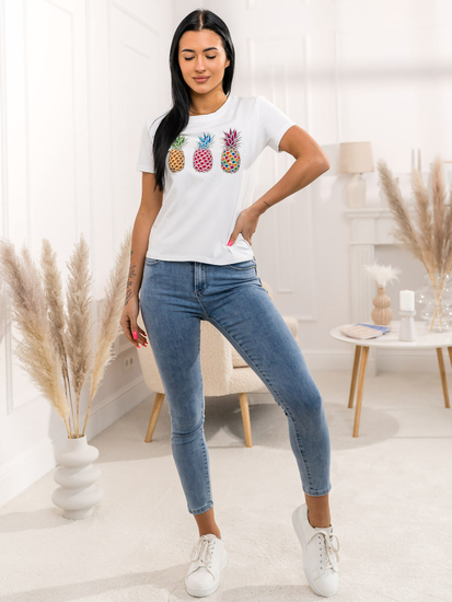 Fehér női póló applikációval Bolf 95T2522