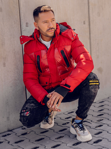 Piros férfi téli steppelt kabát Bolf 99527A