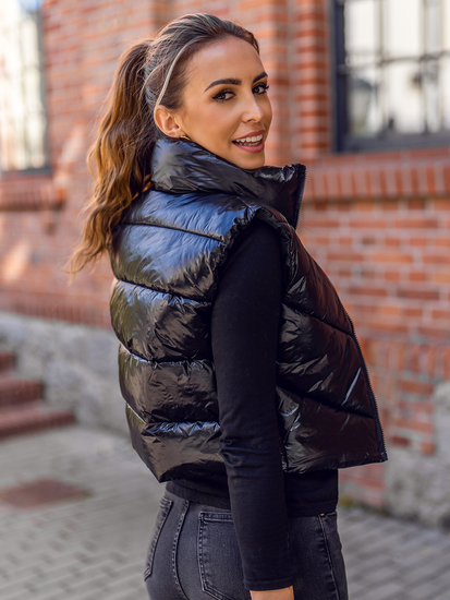 Fekete rövid steppelt női mellény Bolf AG5015