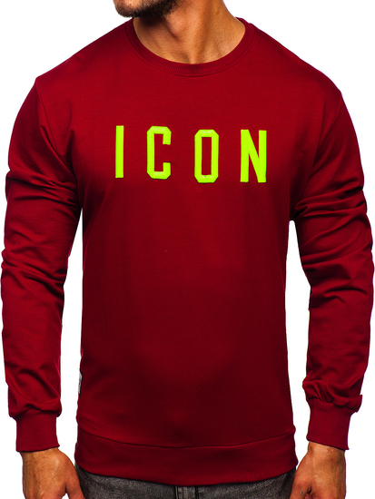 Kapucni nélküli bordó  férfi pulcsi hímzett 3D-s mintával Bolf 146176