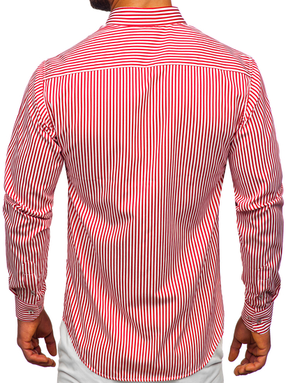 Hosszú ujjú csíkos férfiing piros színben Bolf 22731
