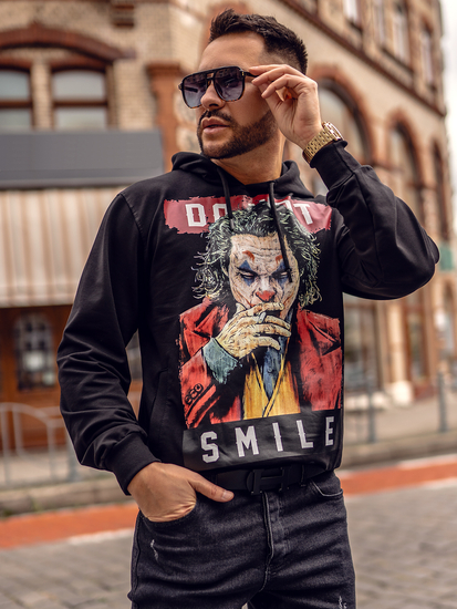 Mintás férfi melegítőfelső kapucnival fekete színben Bolf 6384A