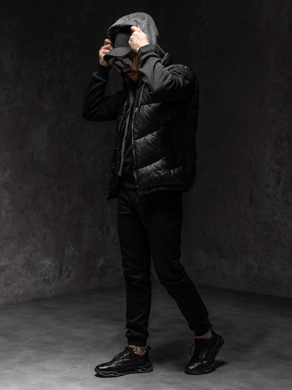 Fekete férfi mellény kapucnival Bolf 2908A1