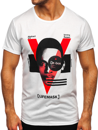 Mintás férfi póló fehér színben Bolf KS2552