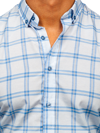 Kék hosszú ujjú kockás férfi ing Bolf 22749