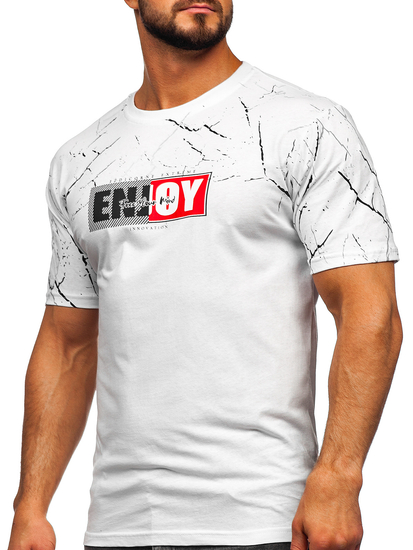 Fehér színű férfi pamut póló mintával Bolf 147737