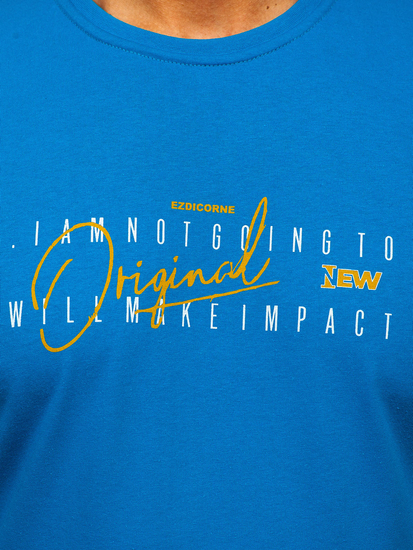 Türkiz pamut férfi póló nyomattal Bolf 5032