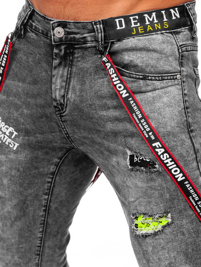 Fekete slim fit férfi farmernadrág nadrágtartóval Bolf KX968-C