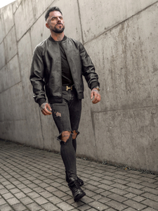 Férfi bomber bőrdzseki fekete színben Bolf 3A63A