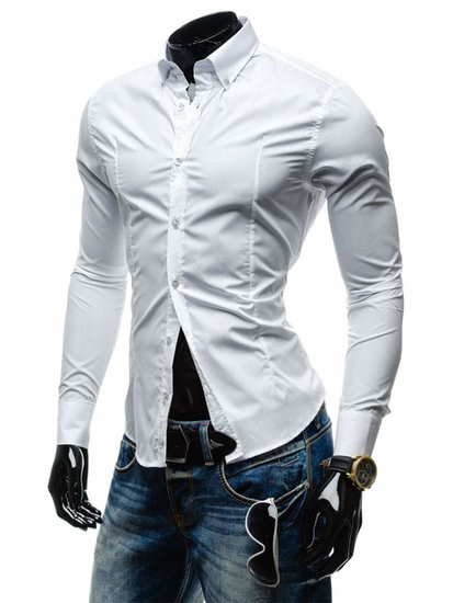 Elegáns hosszú ujjú férfi ing fehér színben Bolf 1703-1