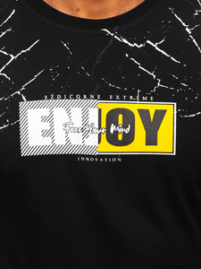 Fekete színű férfi pamut póló mintával Bolf 147737