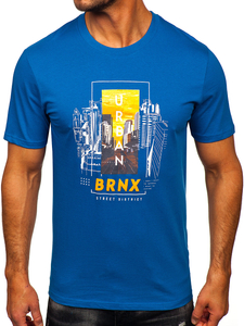 Kék pamut férfi póló mintával Bolf MPO3452