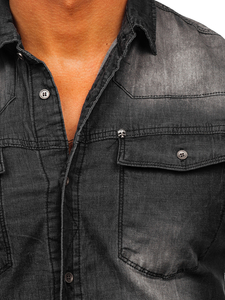 Hosszú ujjú férfi farmering fekete színben Bolf MC703N