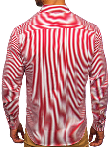Hosszú ujjú csíkos férfiing piros színben Bolf 20726