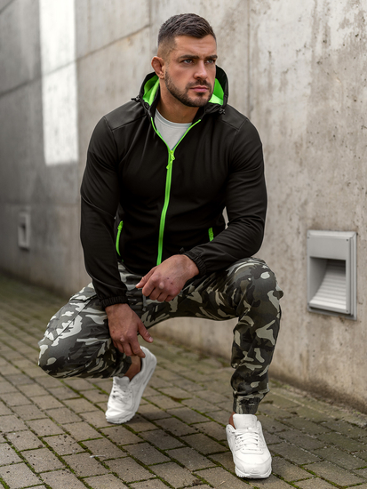 Fekete-zöld férfi átmeneti softshell dzseki Bolf HH017A