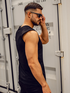 Fekete férfi tank top póló nyomtatással Bolf 14808A