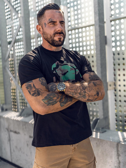 Férfi pamut nyomtatott póló Fekete Bolf 192379A