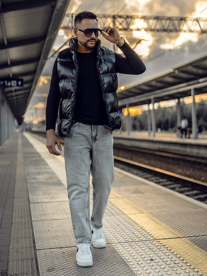 Vastag steppelt férfi mellény fekete színben Bolf 9968