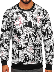 Mintás fekete-fehér színű férfi melegítőfelső kapucni nélkül Bolf 8B1133